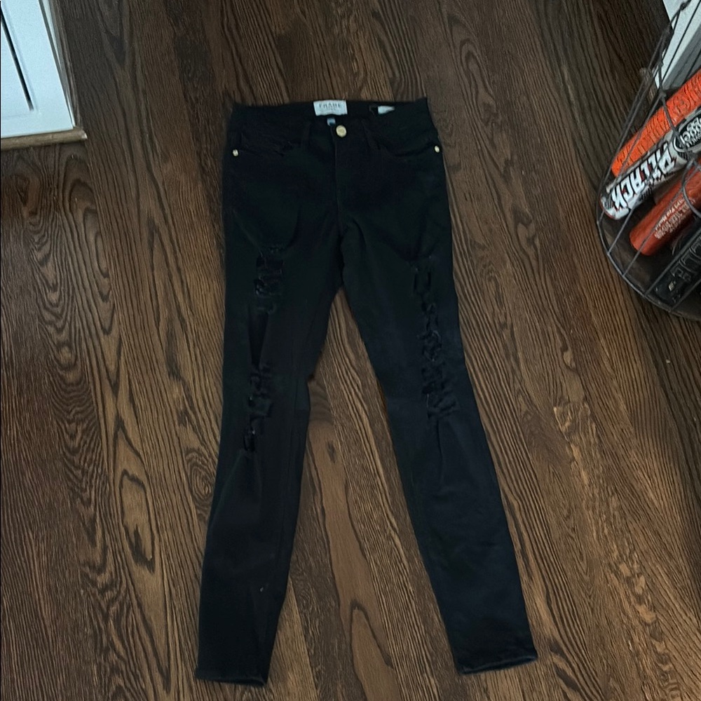 Black Distressed Skinny Jeans Frame